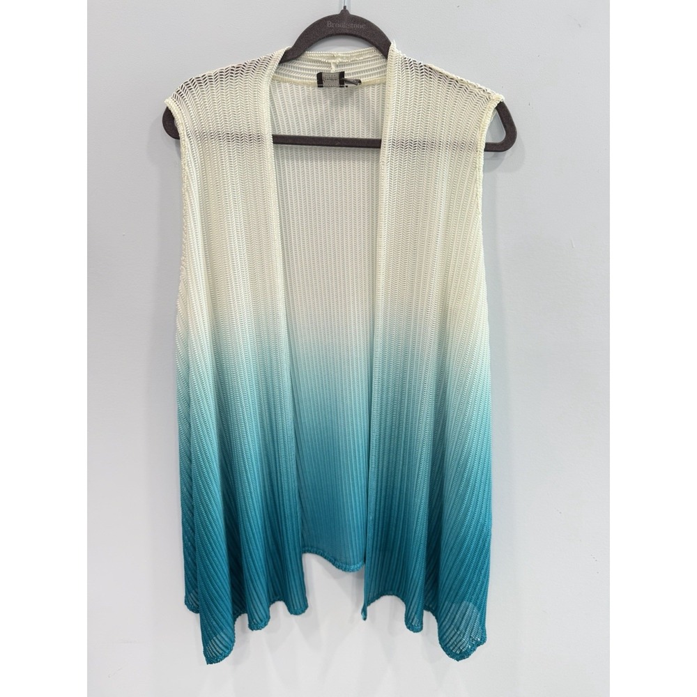Chico's Travelers Ombre Knit Vest Open Front Teal Turquoise XL Sleeveless